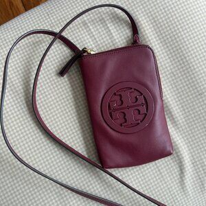 Tory Burch Burgundy Leather Phone Crossbody